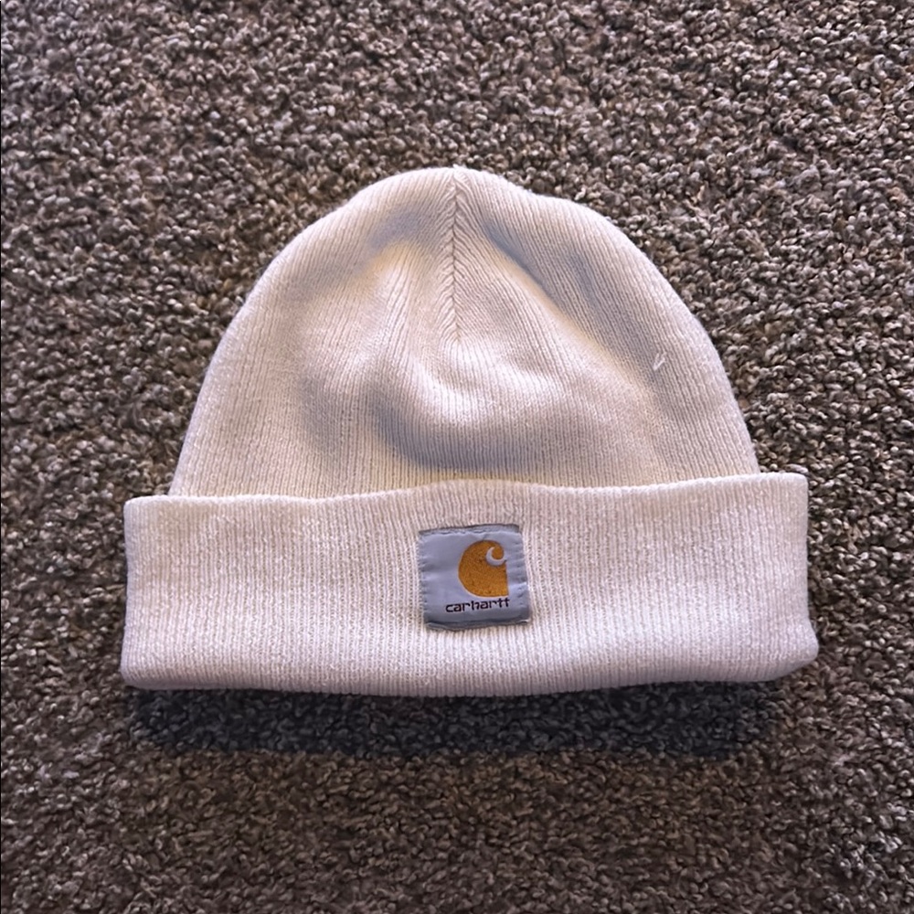 Carhartt White Knit Hat with Folded Brim